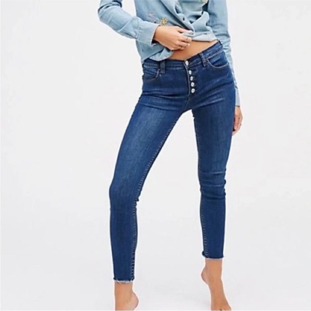 Free People Button Front Skinny Ankle Jeans